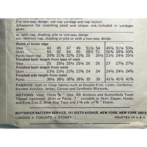 Butterick Sewing Pattern 6722 long vest straight pant 1970s size 16 1/2 - Picture 6 of 6